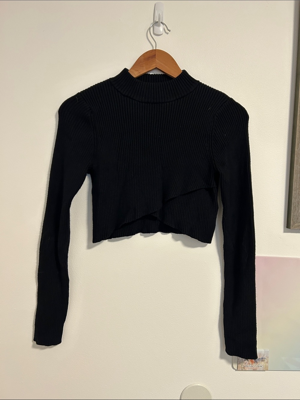 Joie Black Ribbed Mock Neck Long-Sleeve Cropped Top